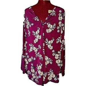 Style & Co Womens Top Size Large Multicolor Twist Front V Neck Long Sleeve